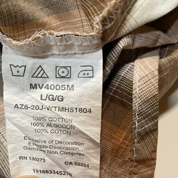 Wrangler Retro Western Shirt Men’s L Pearl Snap Brown Plaid 100% Cotton MV4005M - Picture 7 of 9